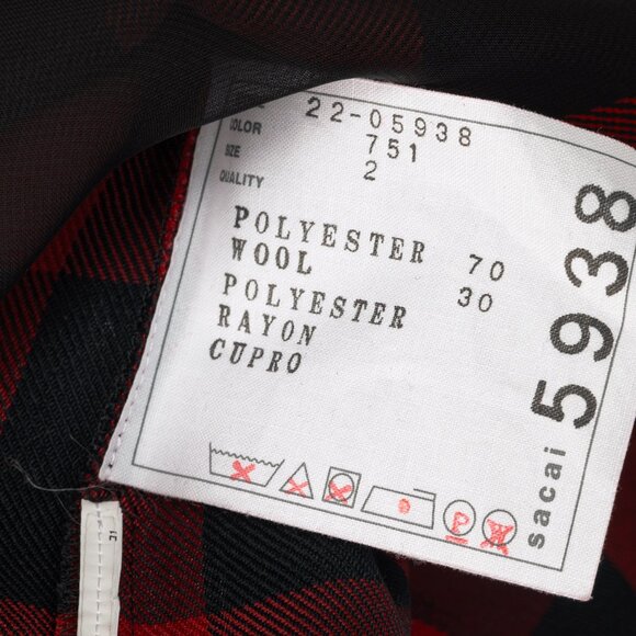 Sacai R/22 Red & Black Buffalo-Plaid Chiffon Blouse - Picture 10 of 10